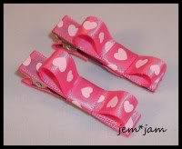 Pink & White Heart Mini Bow Clippies