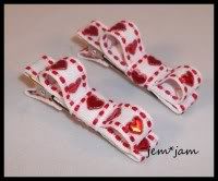White & Red Heart Mini Bow Clippies