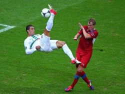 Ronaldo  Head Kick on Cristiano Ronaldo Tries An Overhead Kick During Euro 2012 Quarterfinal